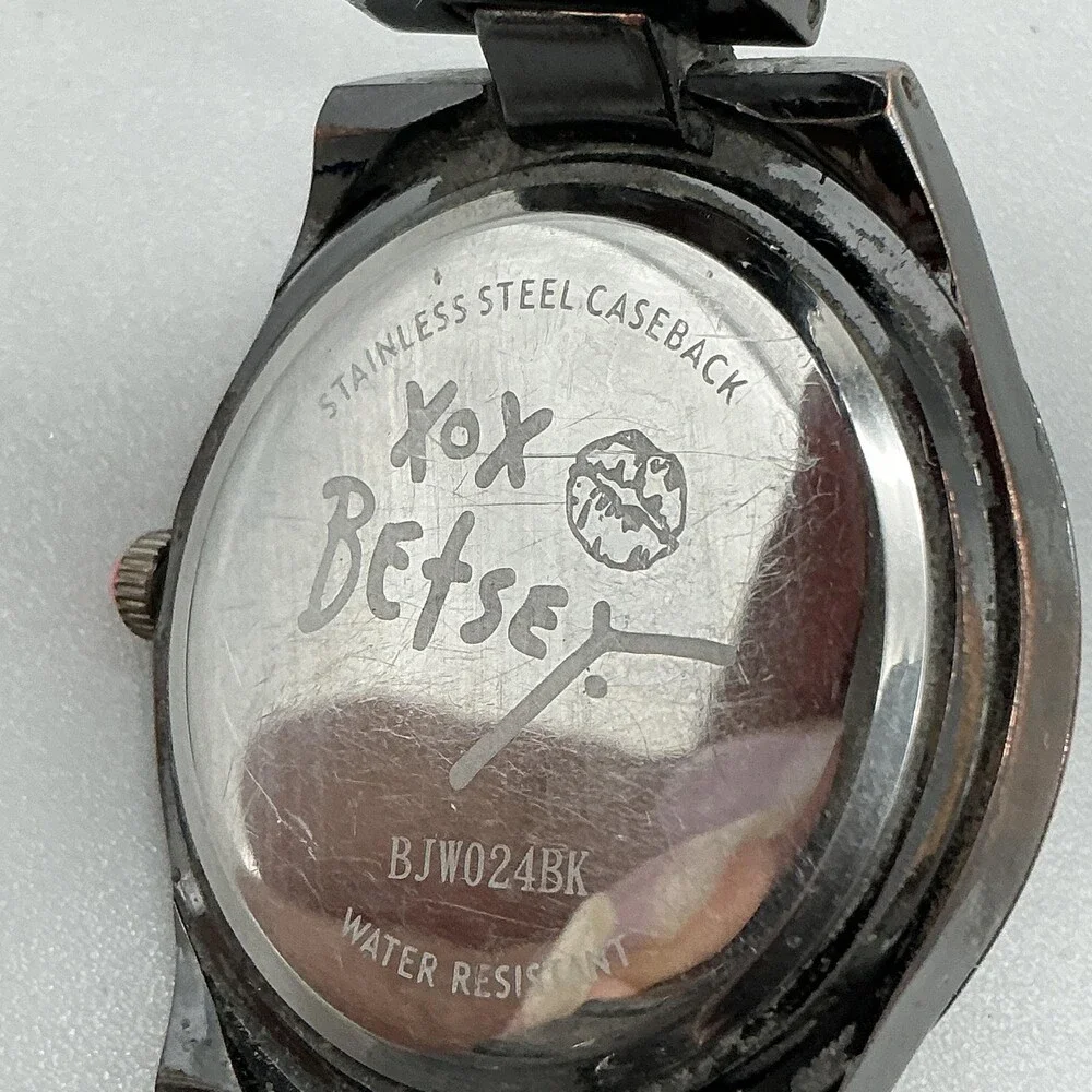 Betsey Johnson BJW024BK Womens Watch 40mm Black Dial Crystals New Battery 7.5